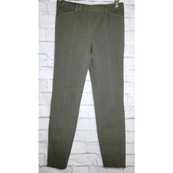 Theory Womens Solid Olive High Rise Zip Back Slim Straight Dress Pants Size 0 - Picture 1 of 11